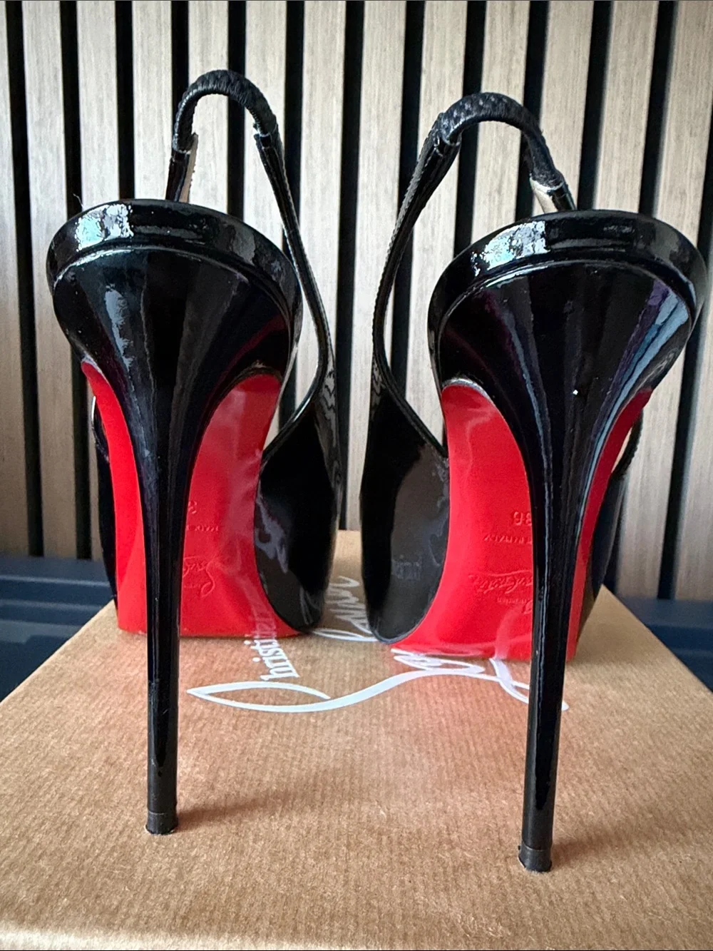 Christian Louboutin Black Patent Peep-Toe Platform Slingbacks